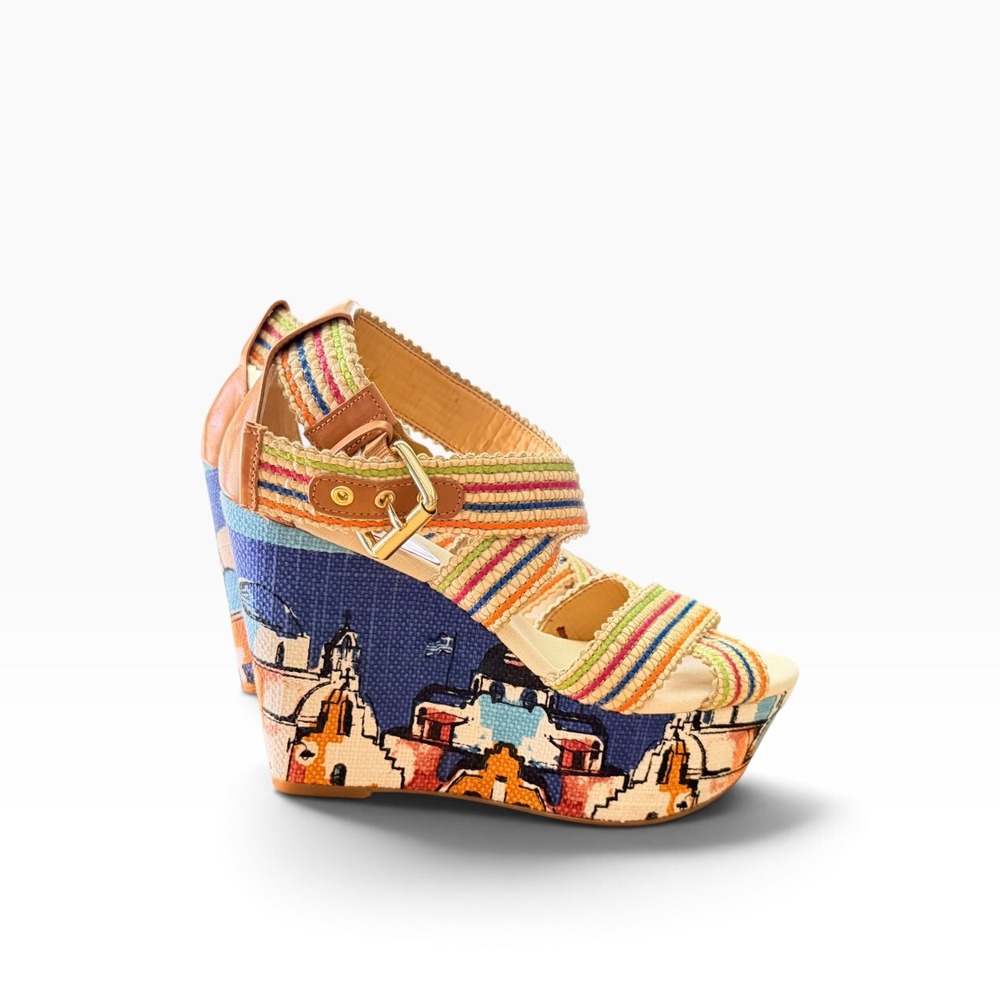 Nine West Women's 9 Multicolor Woven Platform Wedge Sandals